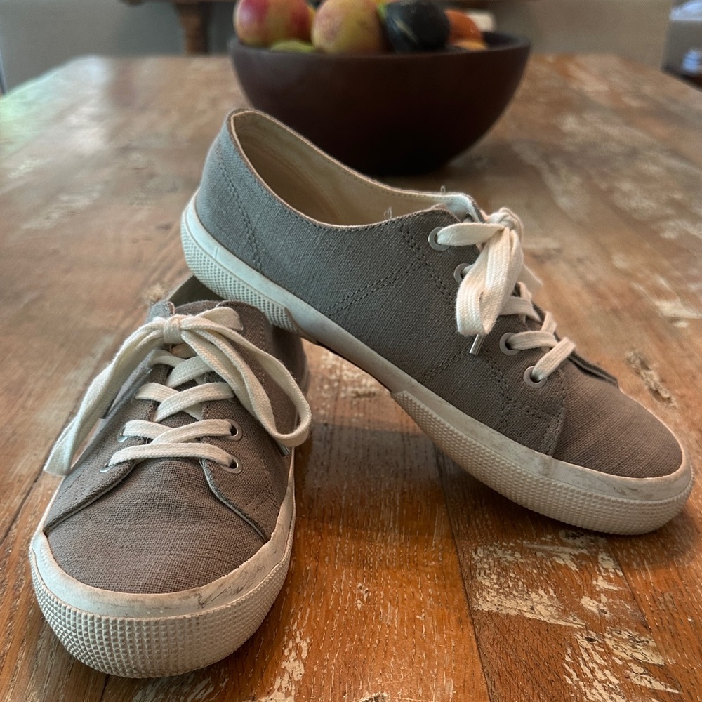 Ralph Lauren Jolie Gray Flax Linen Canvas Sneakers